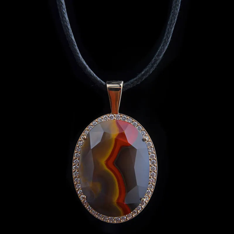 000 GIA Certified Kentucky Agate Pendant with Genuine Diamonds and 14K Gold