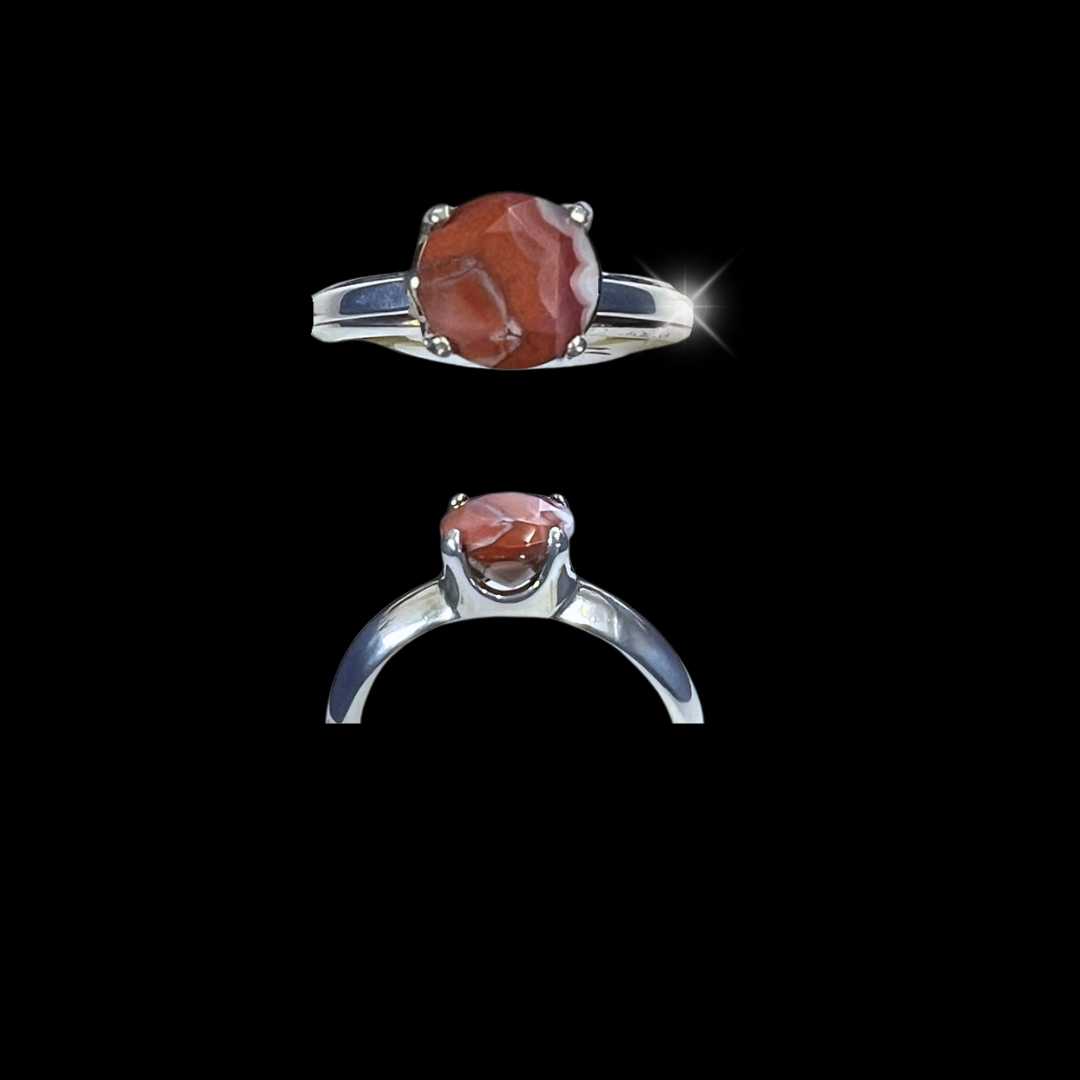 04 Faceted KY Agate Solitaire Ring Sz 7