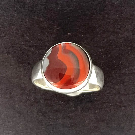 1997 KY Agate Reds/Orange/Grey Oval Silver Ring