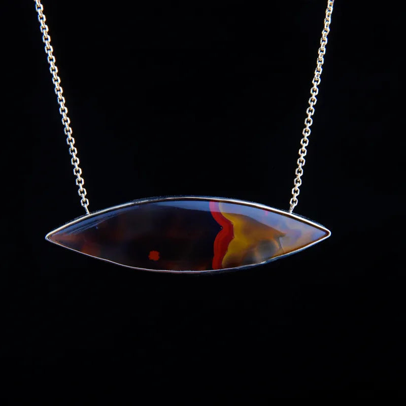 004 Marquise Black/Red/Orange/Yellowish/Blue KY Agate Pendant