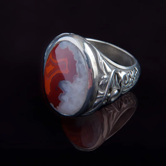 005 Red/Orange/Blue/White KY Agate and Silver Ring (Medium)
