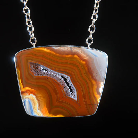 007 Moroccan Agate Pendant with Crystal Points set in Sterling Silver
