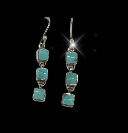 203 Turquoise 3 Square Dangle Earrings